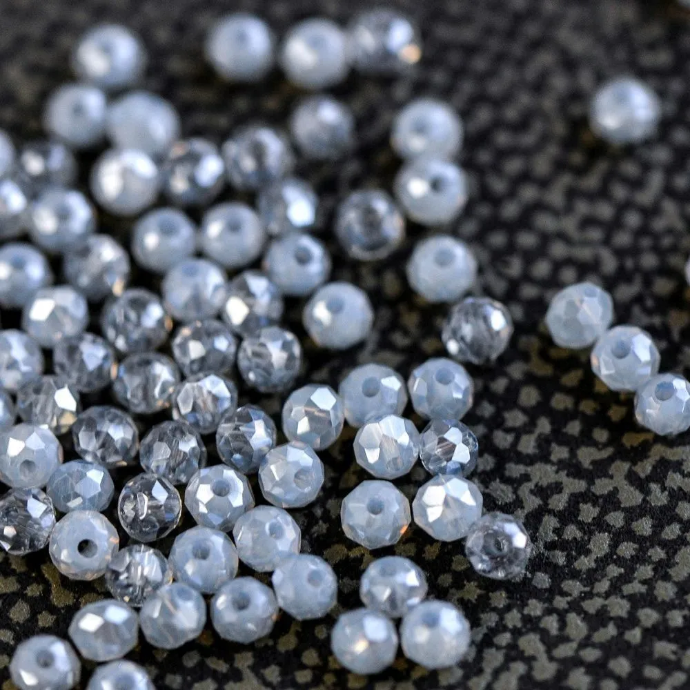 бусина, стекло абакус 3, граненая, цвет серо-голубой радужный, 3х2.5 мм (уп 85+/-10 шт)