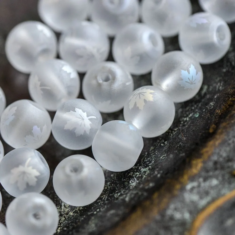 бусина, стекло "кленовый лист", цвет прозрачный/радужный, 8-8.5 мм