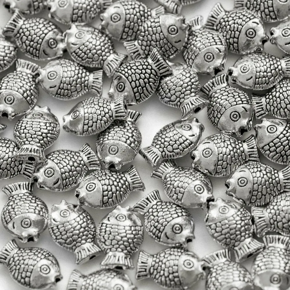 бусина, металл "рыбка", цвет античное серебро, 12x8x4 мм