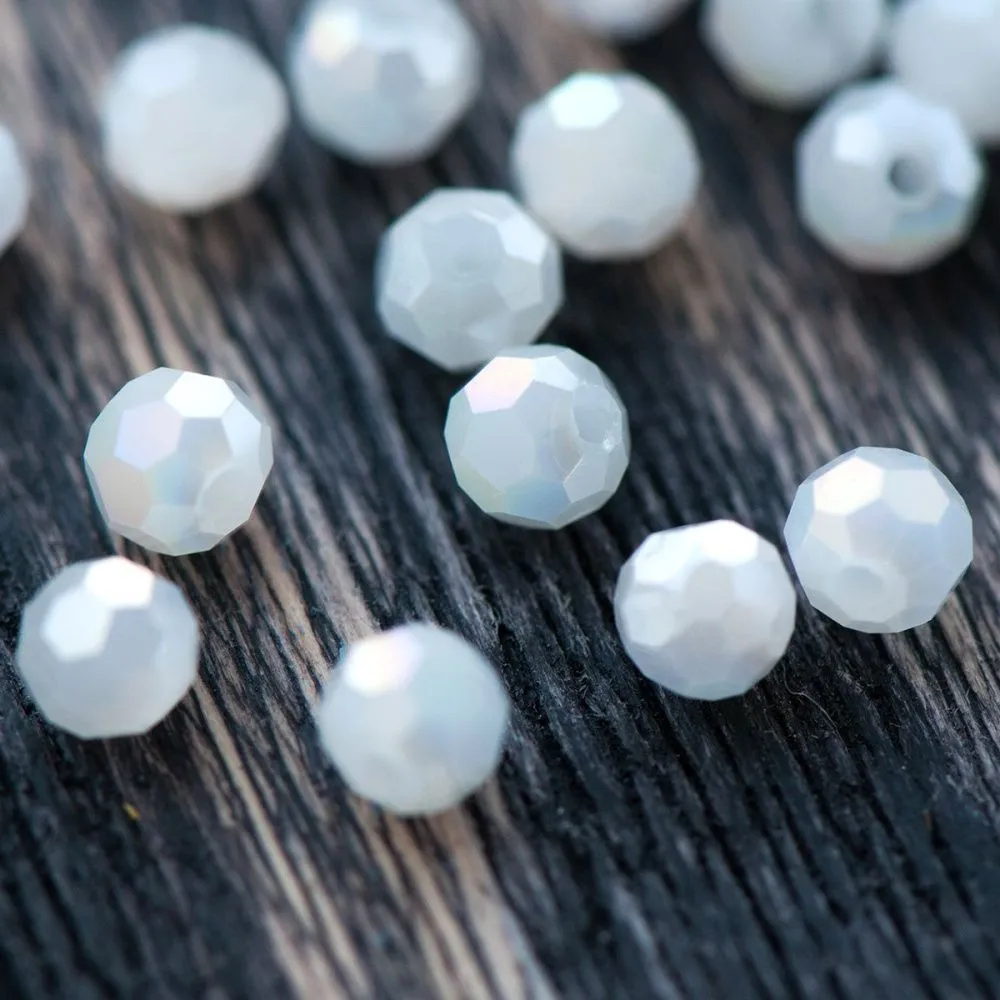 бусина, непрозрачная, граненая, стекло, цвет белый перламутровый, 4 мм (уп 50+/-5 шт)