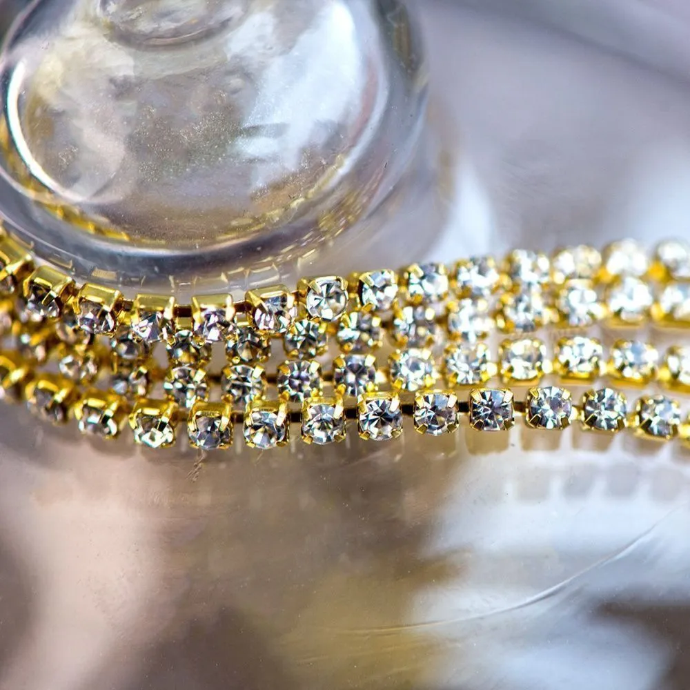 цепочка "стар", со стразами cristal, цвет золото, 2.5 мм, стразовая лента