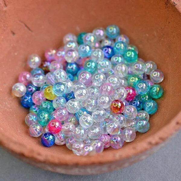 бусина, акрил 6, цветовой микс прозрачный радужный, 6 мм (уп 30 +/-3 шт)