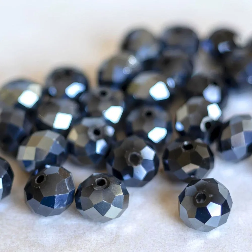 бусина, стекло абакус 12, граненая, цвет гематитовый, 12х8 мм 