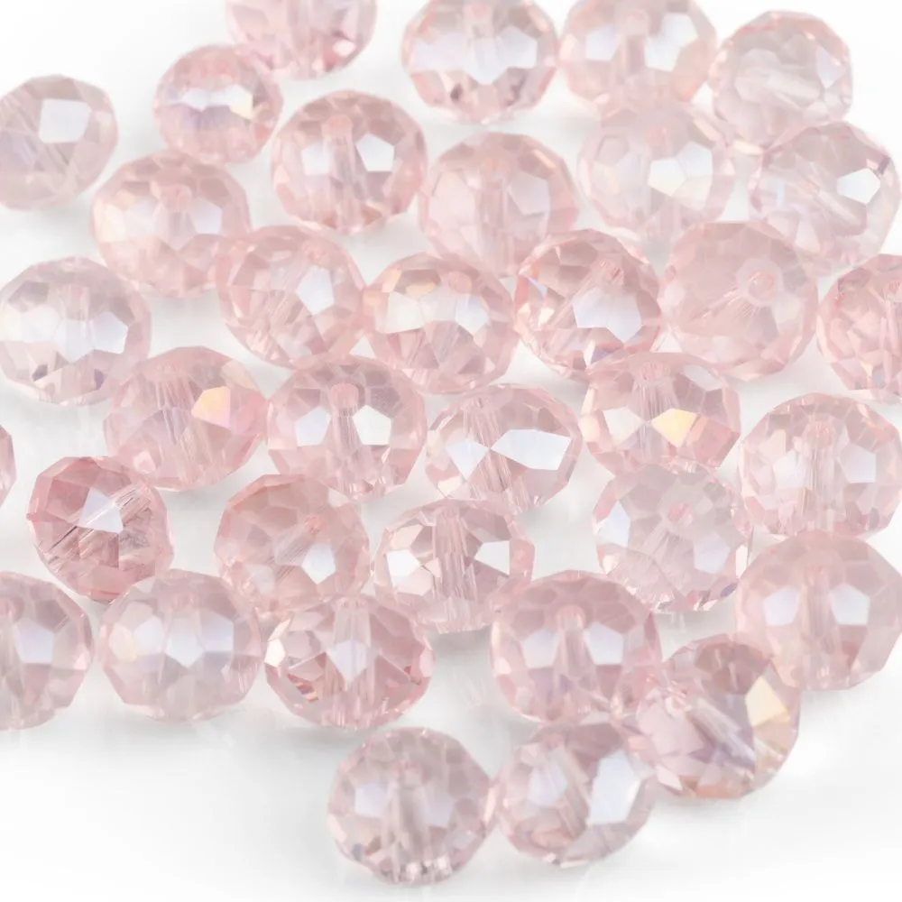 бусина, стекло абакус 12, граненая, цвет розовый радужный, 12х8 мм