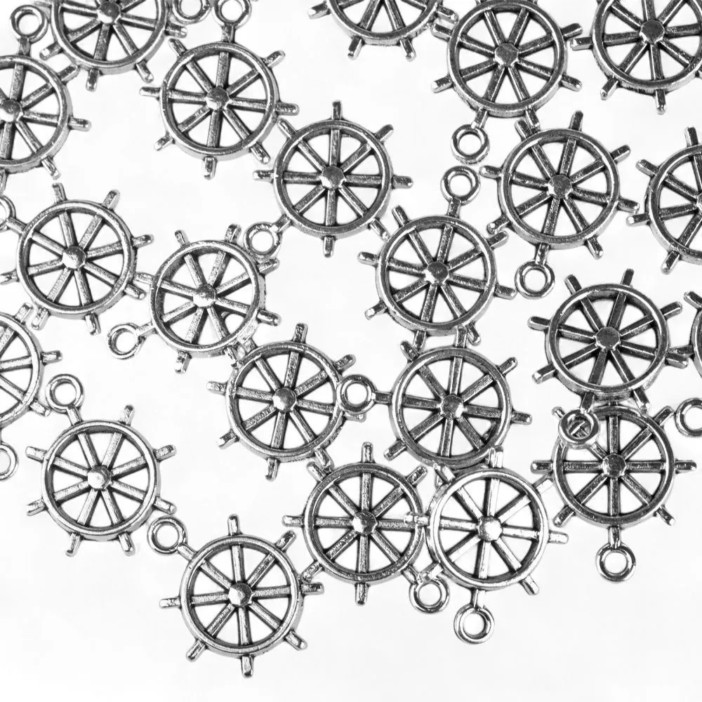 подвеска металл "штурвал", цвет античное серебро, 18x15x3 мм