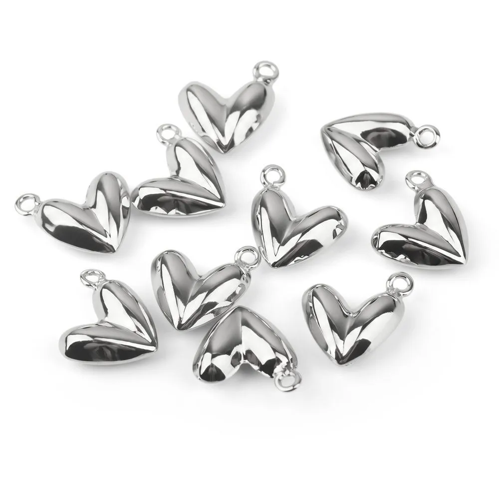 подвеска металл "сердце", покрытие платина, 17x15x6 мм