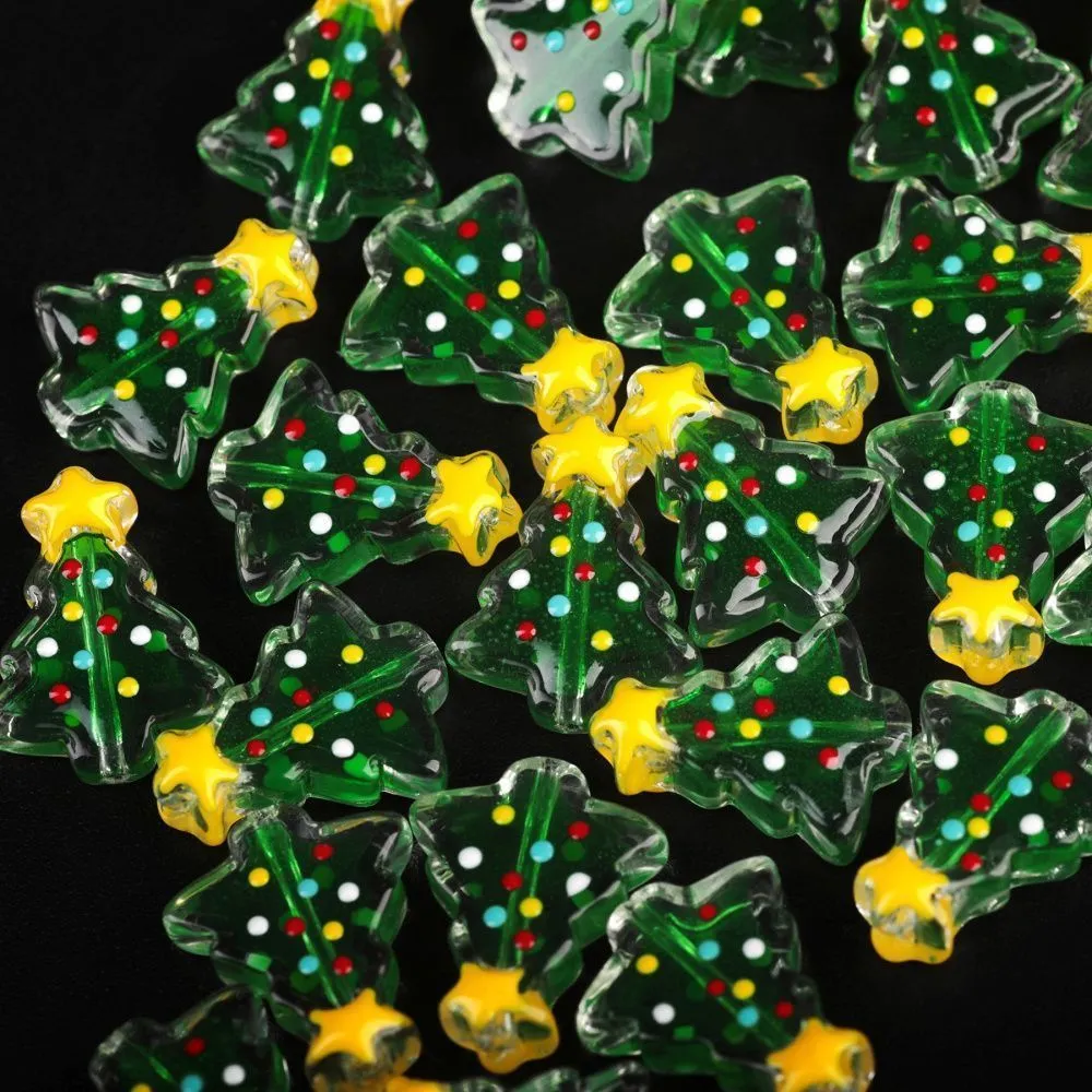 бусина, лэмпворк "ёлочка со звёздочкой", стекло, цвет зеленый, 18x15x7 мм