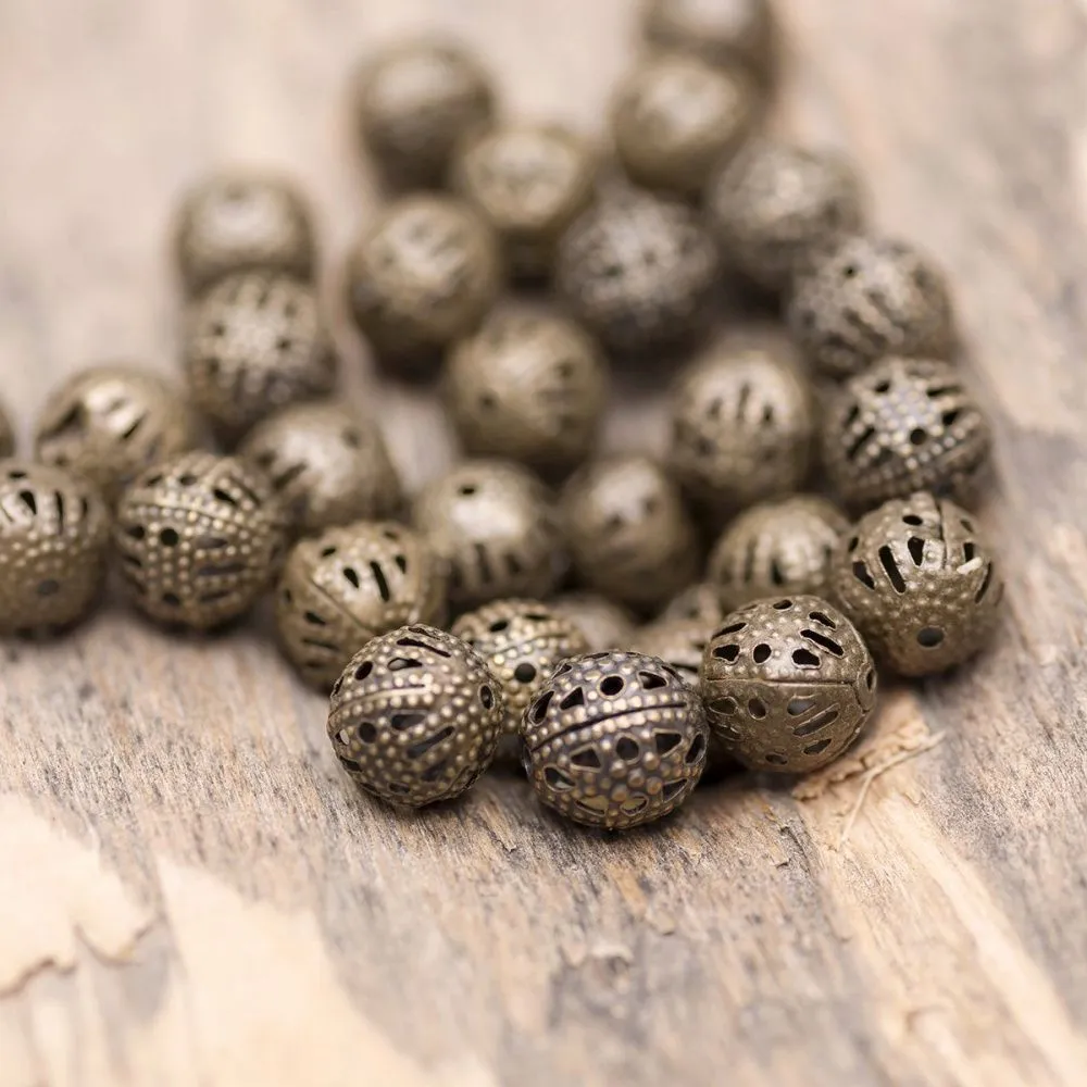 бусина, металл "винтаж" 8, цвет античная бронза, 8 мм