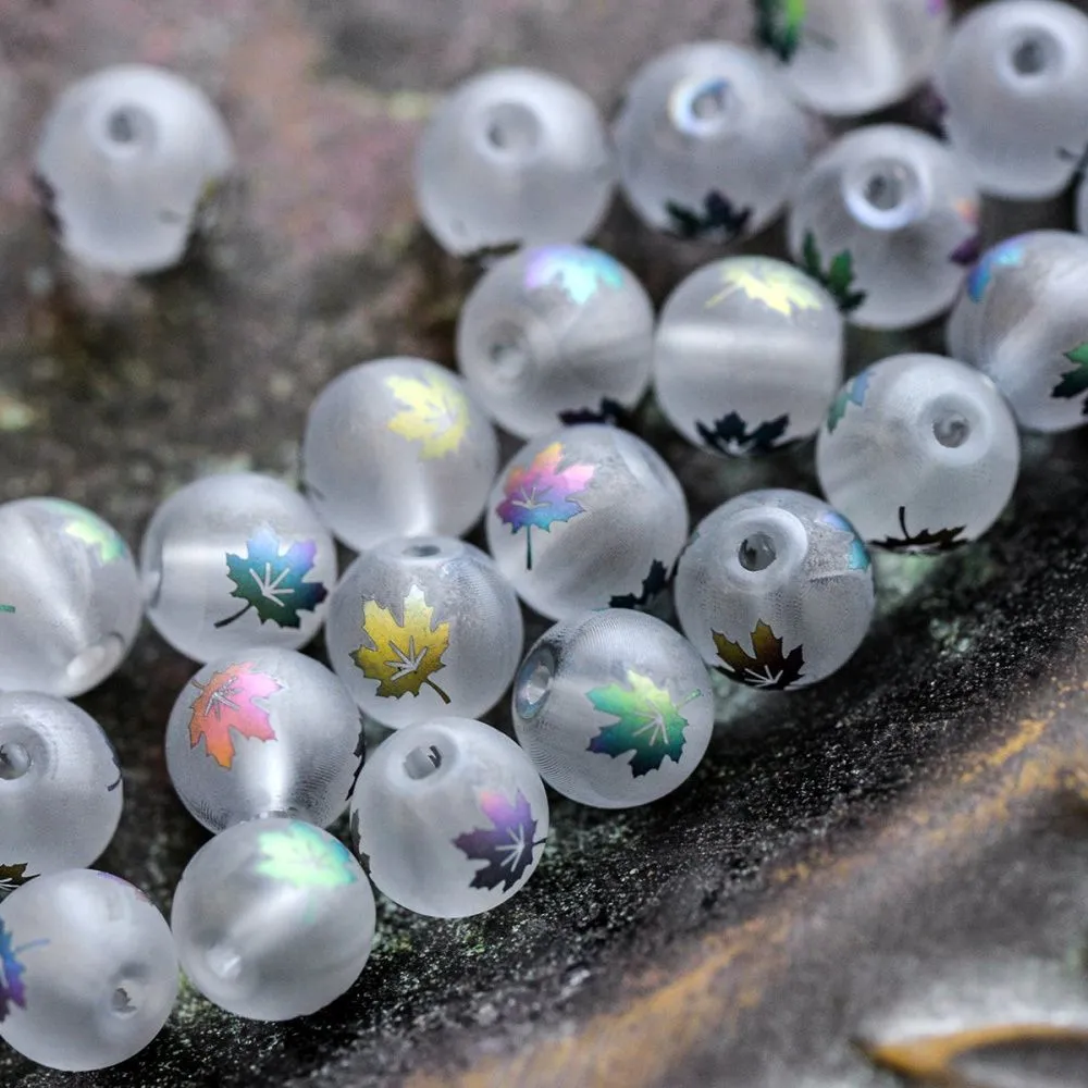 бусина, стекло "кленовый лист", цвет прозрачный/мультиколор, 8-8.5 мм