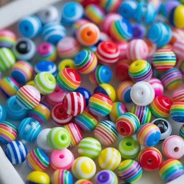 бусина, акрил "полосатики", цветовой микс, 8 мм