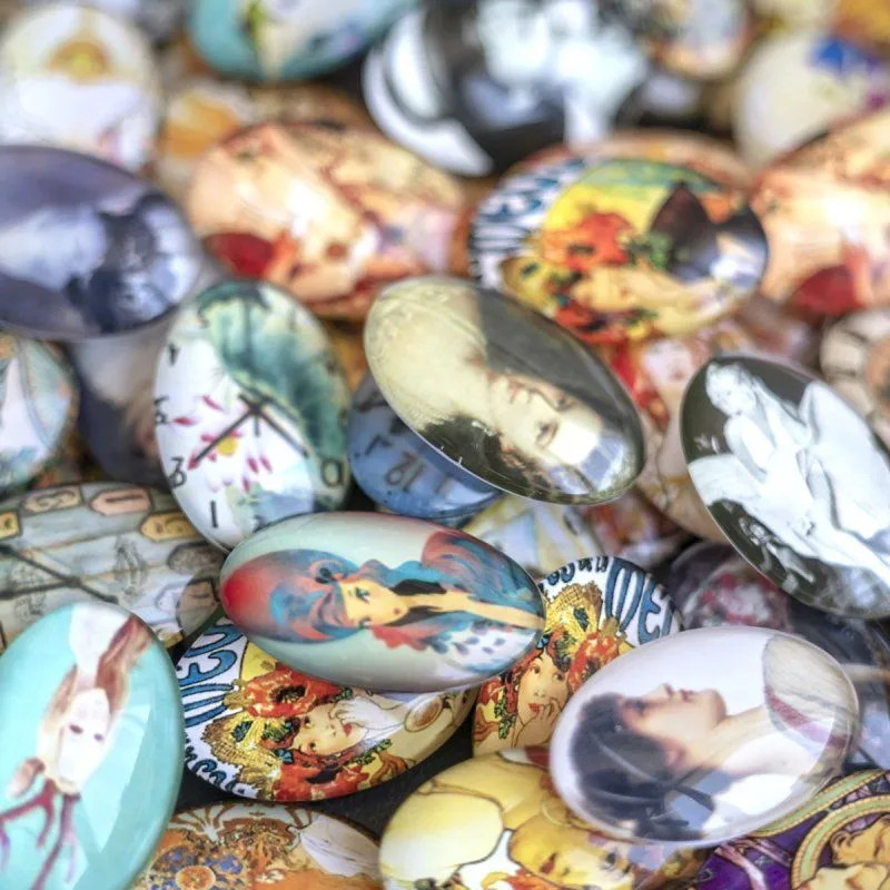 кабошон "микс-принт", стекло, мультиколор, 30х20 мм