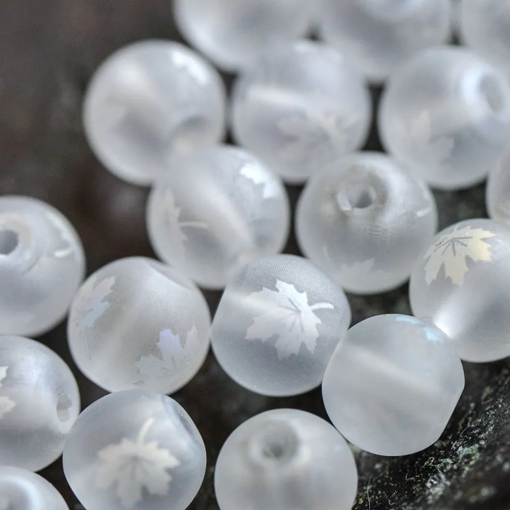 бусина, стекло "кленовый лист", цвет прозрачный/радужный, 8-8.5 мм