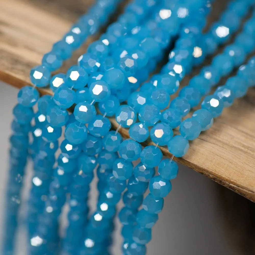 бусина, непрозрачная, граненая, стекло, цвет голубой перламутровый, 4 мм (уп 50+/-5 шт)