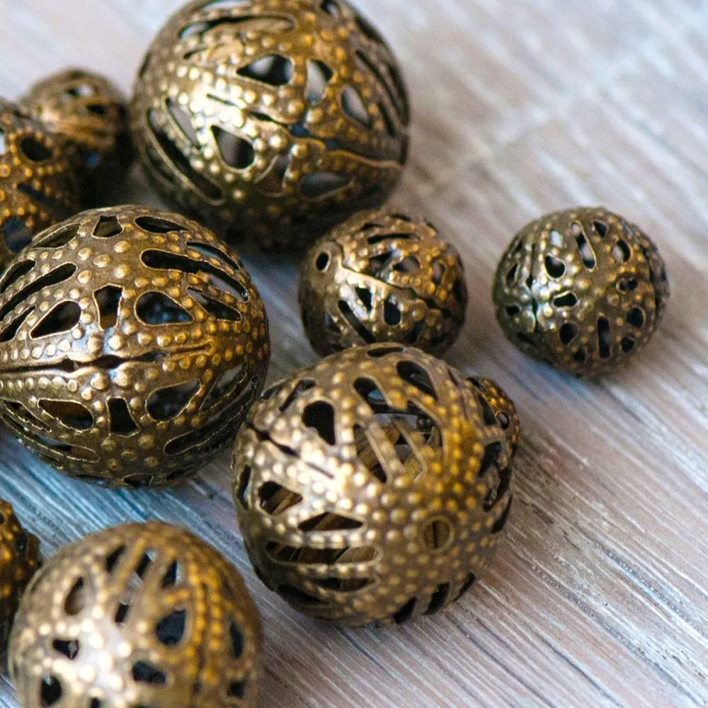 бусина, металл "винтаж", цвет античная бронза, размерный микс 6-16 мм (уп 10 г)