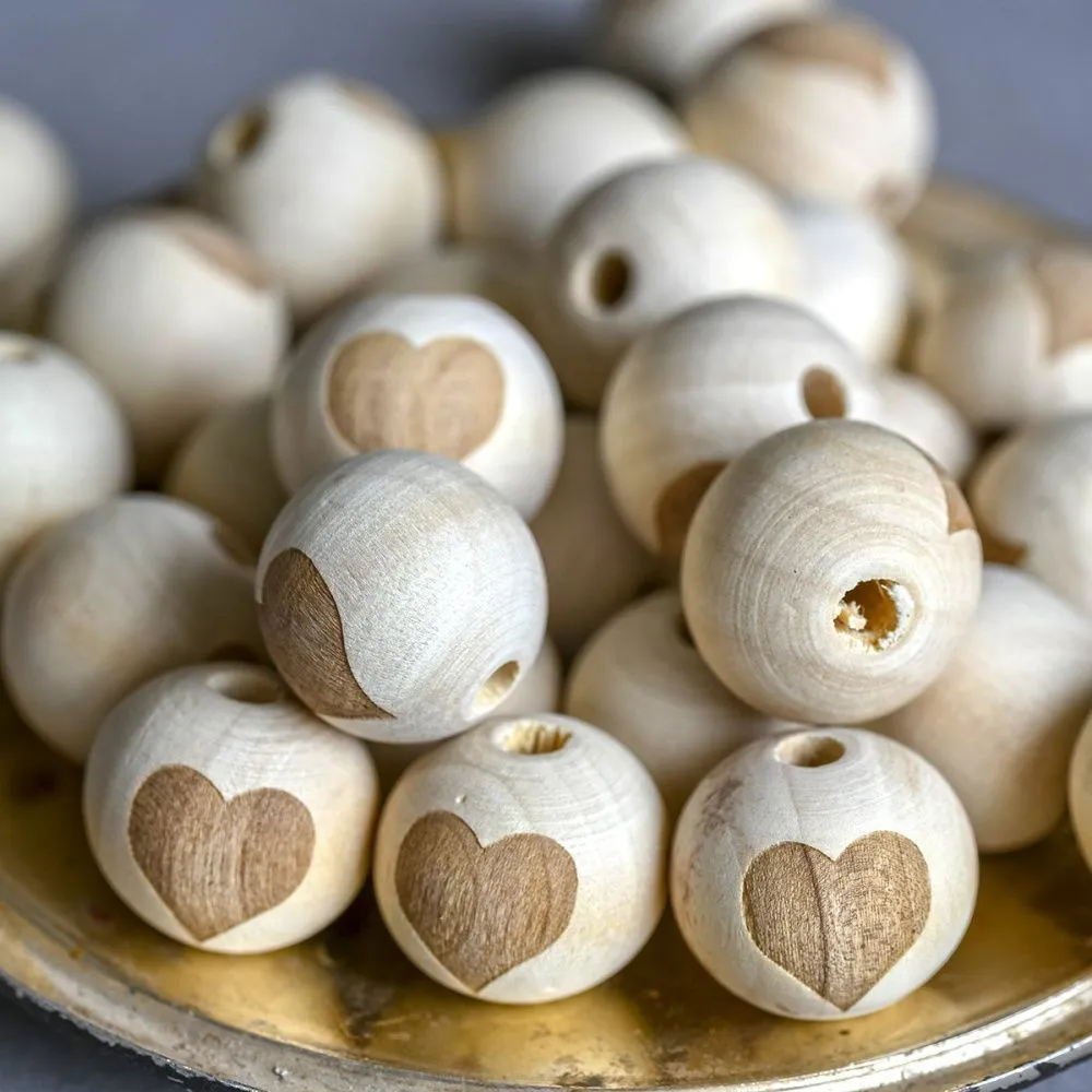 бусина дерево 18, цвет натуральный с принтом, 18х16 мм