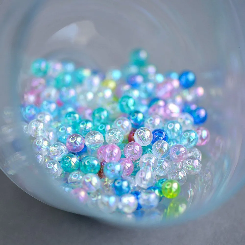 бусина, акрил 6, цветовой микс прозрачный радужный, 6 мм (уп 30 +/-3 шт)