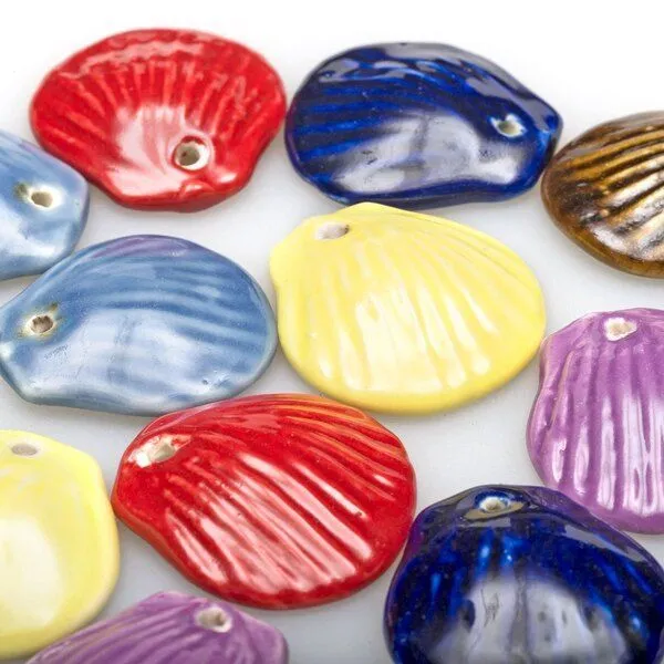 бусина, керамика "шелл", цветовой микс, 27x25x6 мм 