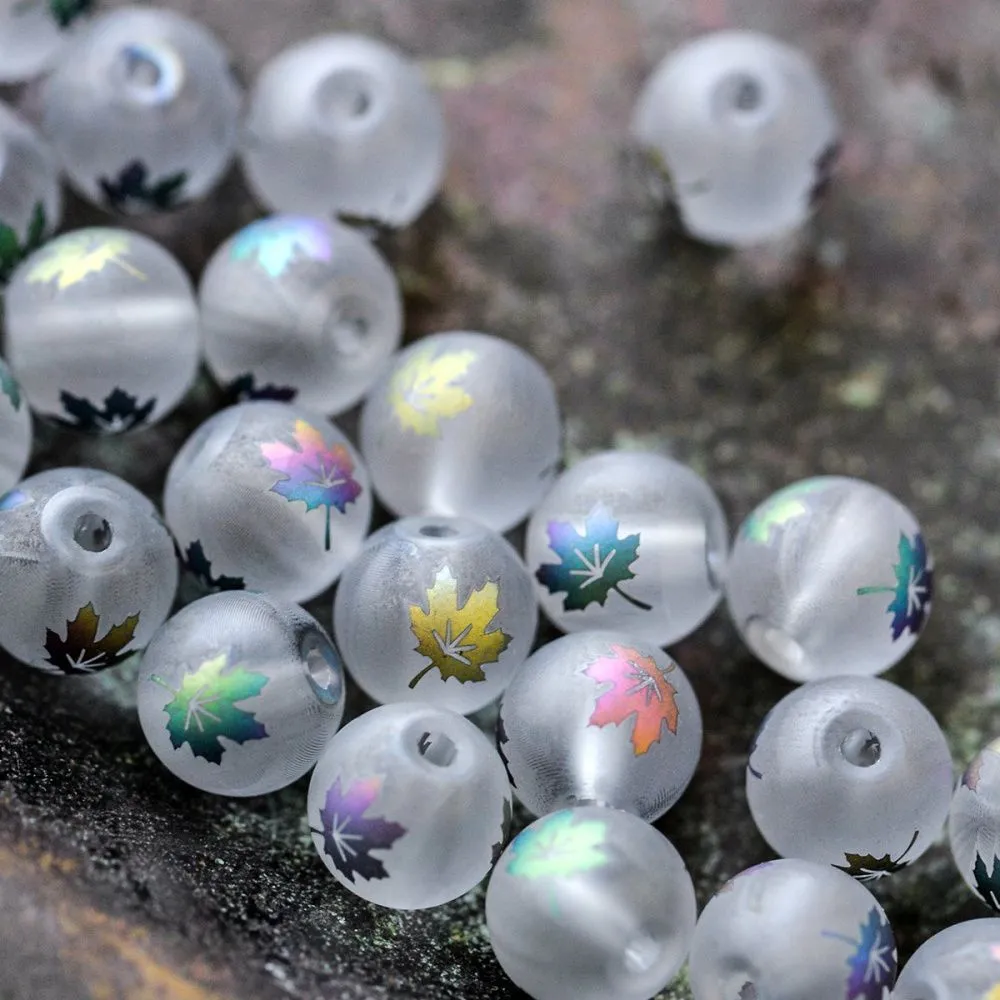 бусина, стекло "кленовый лист", цвет прозрачный/мультиколор, 8-8.5 мм