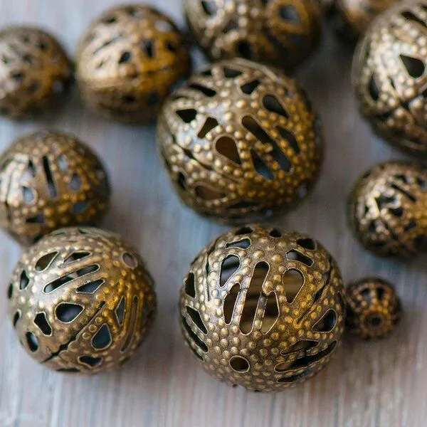 бусина, металл "винтаж", цвет античная бронза, размерный микс 6-16 мм (уп 10 г)