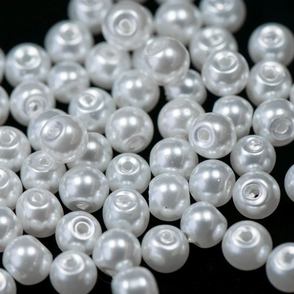 бусина, имитация жемчуга, стекло 4, цвет белый, 4 мм (уп 50+/-5 шт)