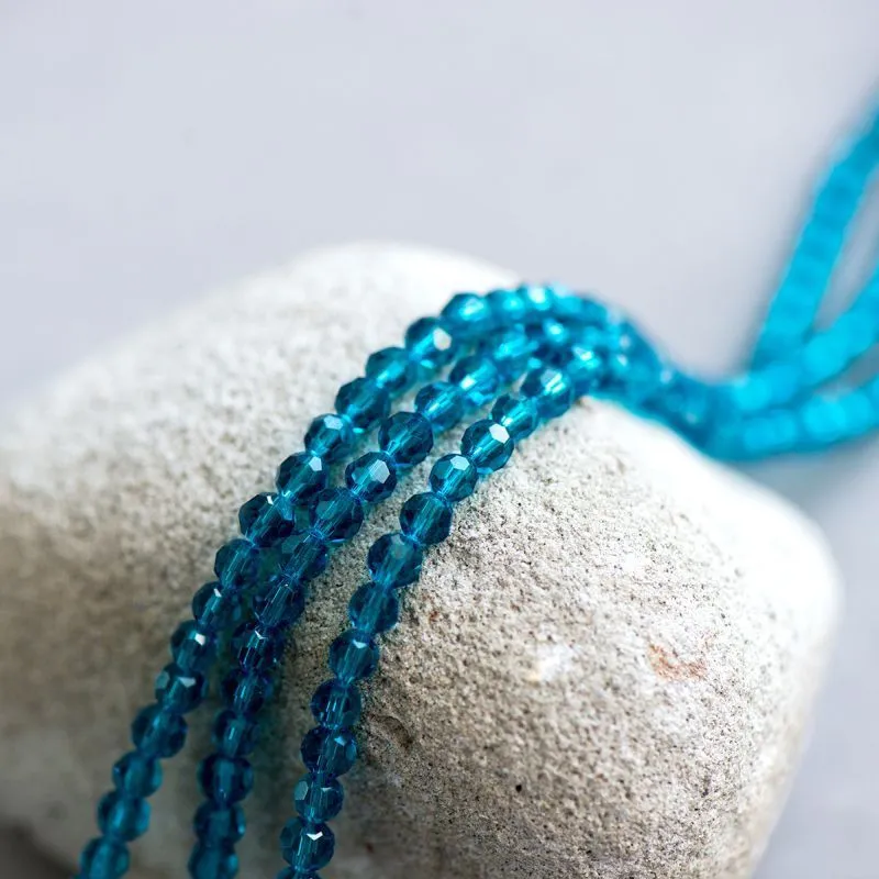 бусина, стекло 4, граненая, цвет бирюзовый, 4 мм  (уп. 30+/-5 шт)