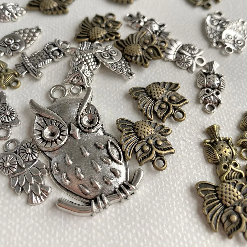 микс металлический из подвесок "совы", цветовой и размерный микс (уп 20 г)