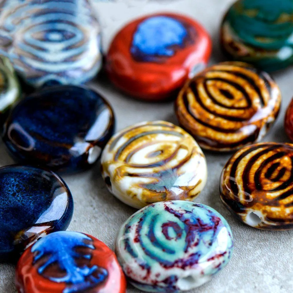 бусина, керамика "танжерин", цветовой микс, 27х24х9 мм