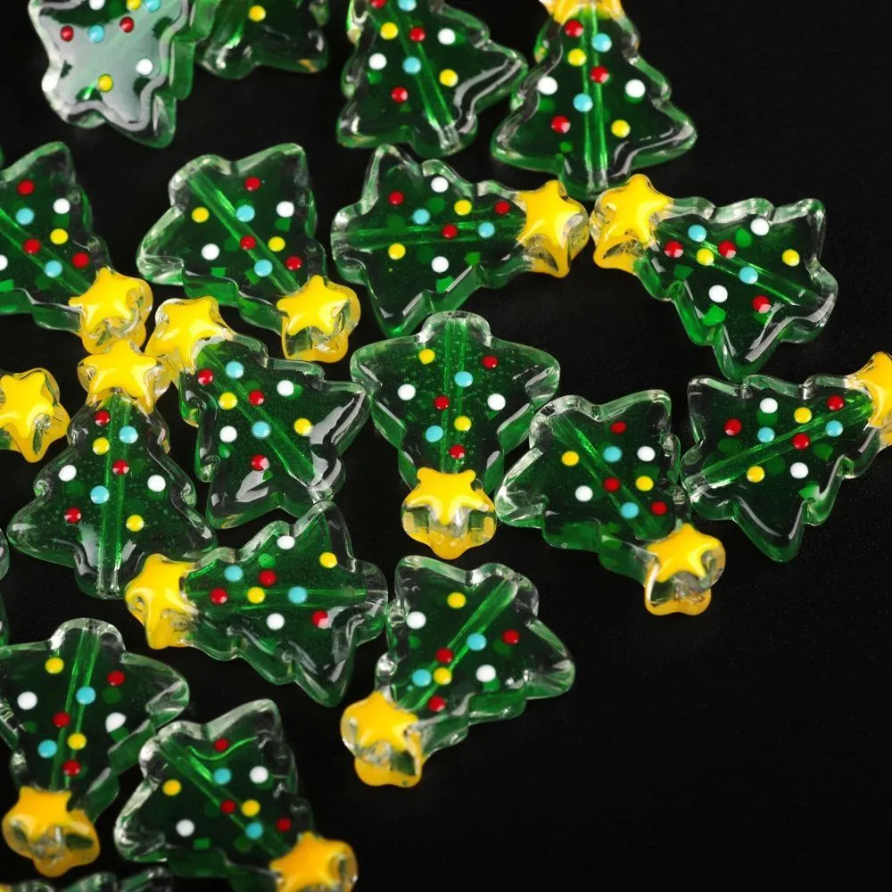 бусина, лэмпворк "ёлочка со звёздочкой", стекло, цвет зеленый, 18x15x7 мм