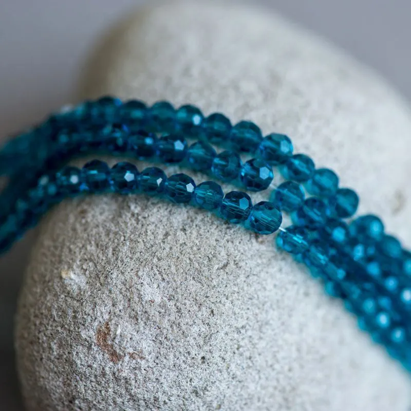 бусина, стекло 4, граненая, цвет бирюзовый, 4 мм  (уп. 30+/-5 шт)