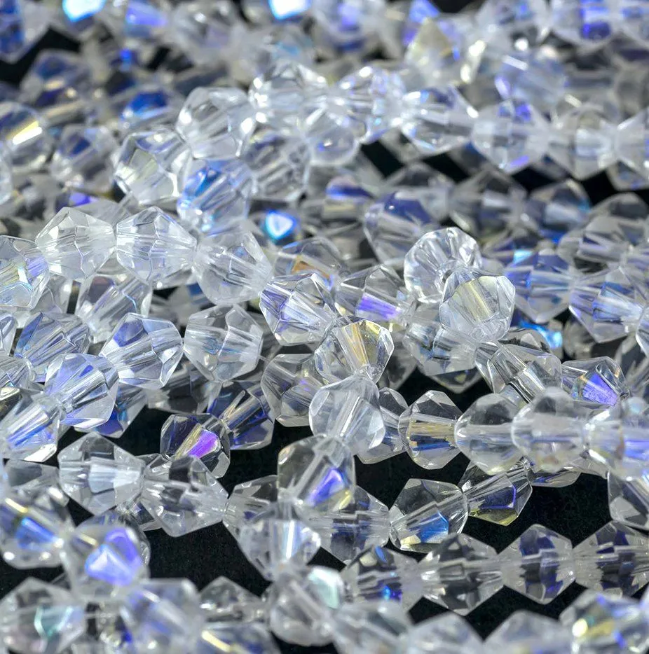 бусина, стекло биконус 6, цвет прозрачный радужный, 6 мм