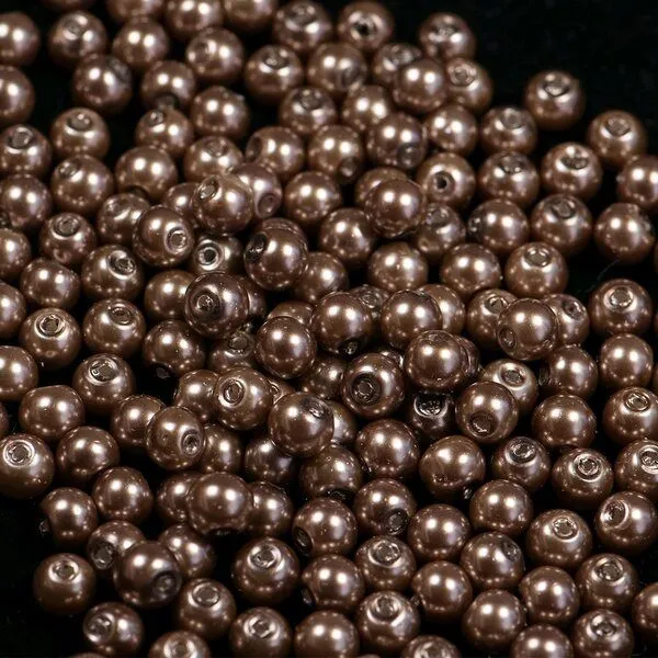 бусина, имитация жемчуга, стекло 6, цвет коричневый, 6 мм (уп 30 шт)