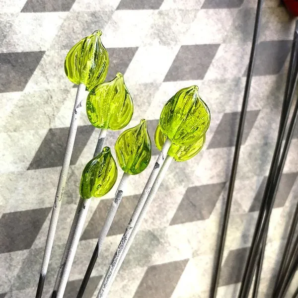 бусина, мурано "листик березы", зеленый , 15х17 мм