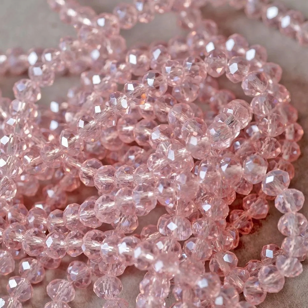 бусина, стекло абакус 8, граненая, цвет розовый радужный, 8х5 мм