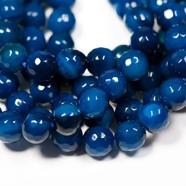 бусина агат 8, граненая, цвет темно-синий, колорир., 8 мм (стренд 12 шт.)