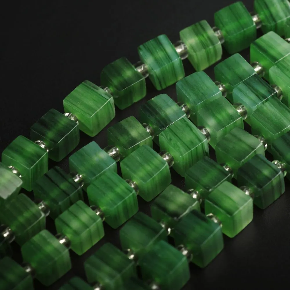 бусина, лэмпворк "кубик", стекло, цвет зеленый, 6x6x5.5 мм