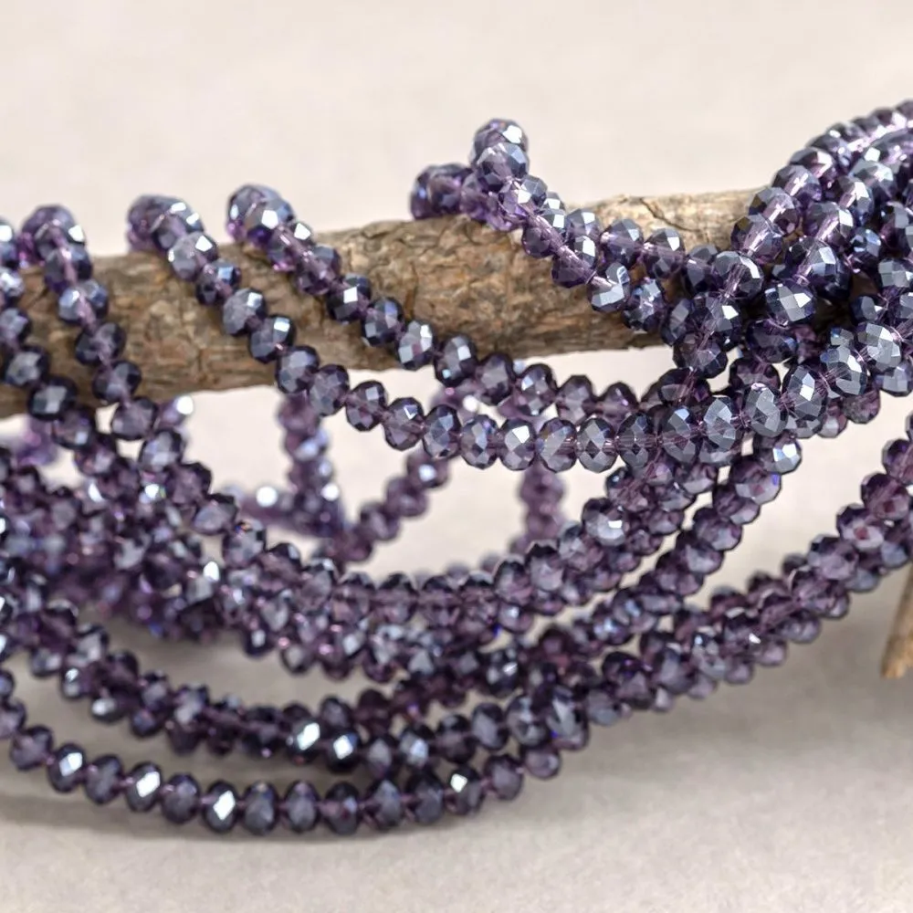 бусина, стекло абакус 6, граненая, цвет фиолетовый перламутровый, 6х4 мм