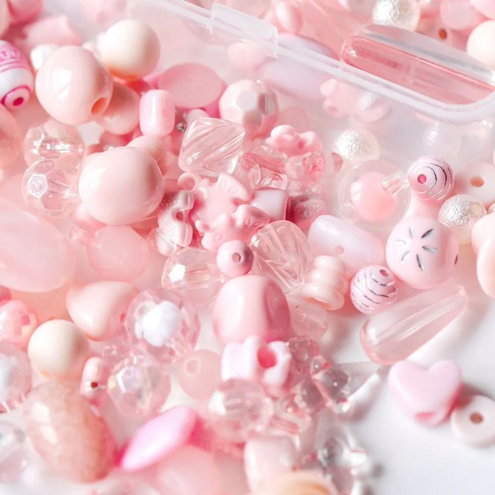 набор бусин в органайзере "пинк", цвет розовый, набор 100 г