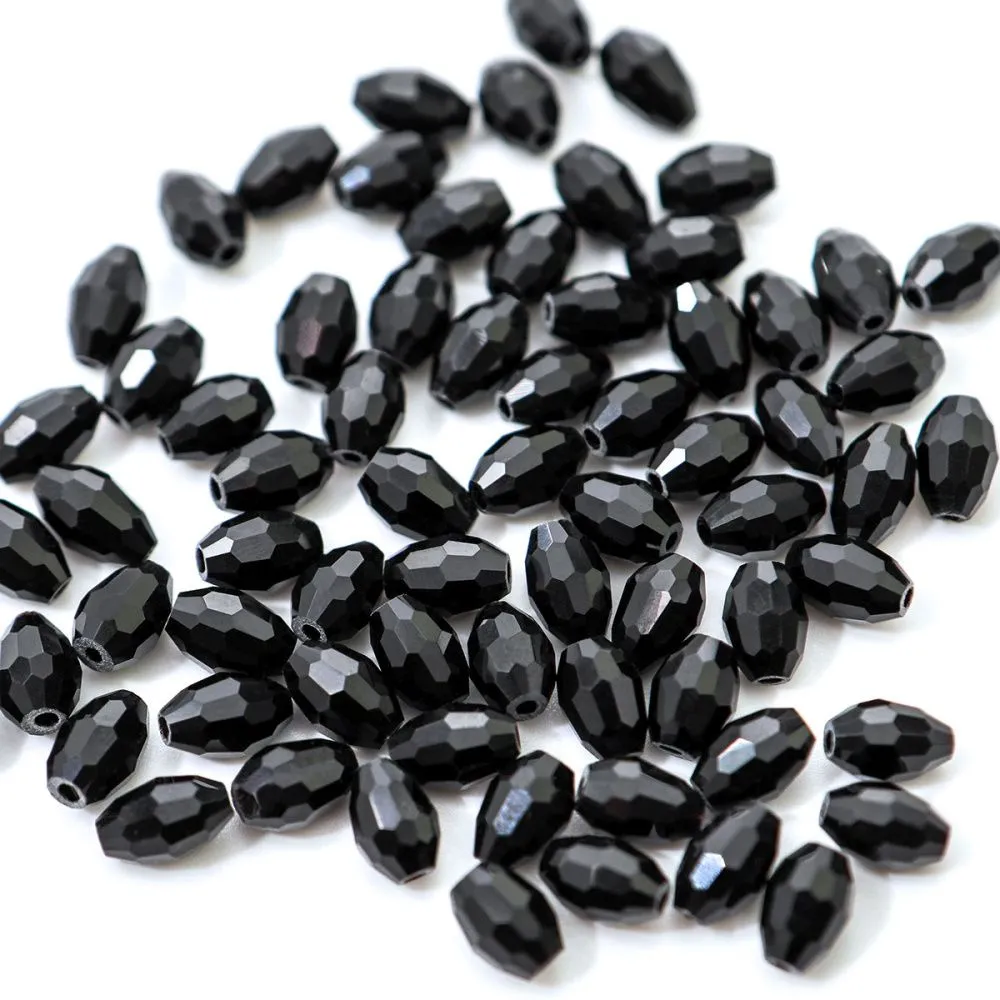 бусина, стекло овальная, граненая, цвет черный, 8х6 мм