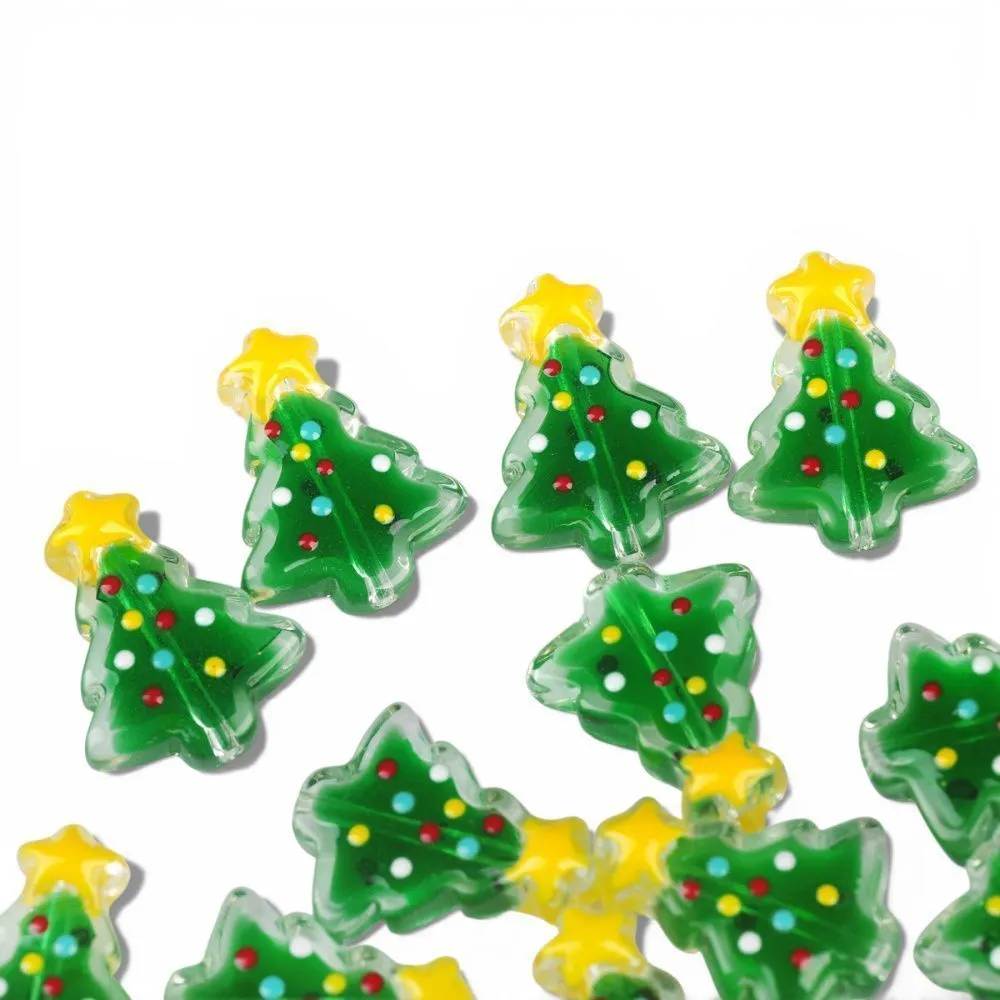 бусина, лэмпворк "ёлочка со звёздочкой", стекло, цвет зеленый, 18x15x7 мм