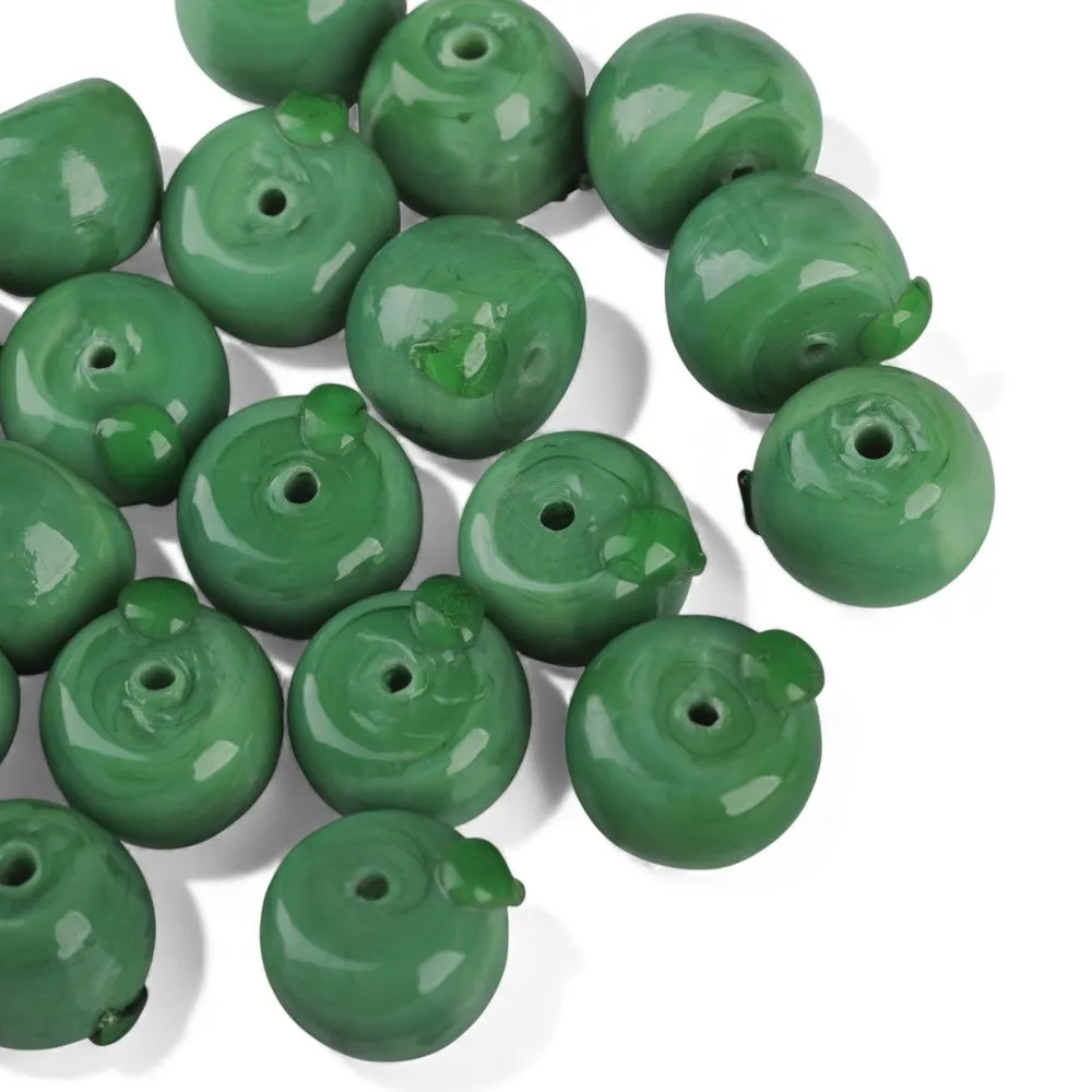 бусина, лэмпворк "яблоко", стекло, цвет зелёный, 12-13.5x11-11.5 мм