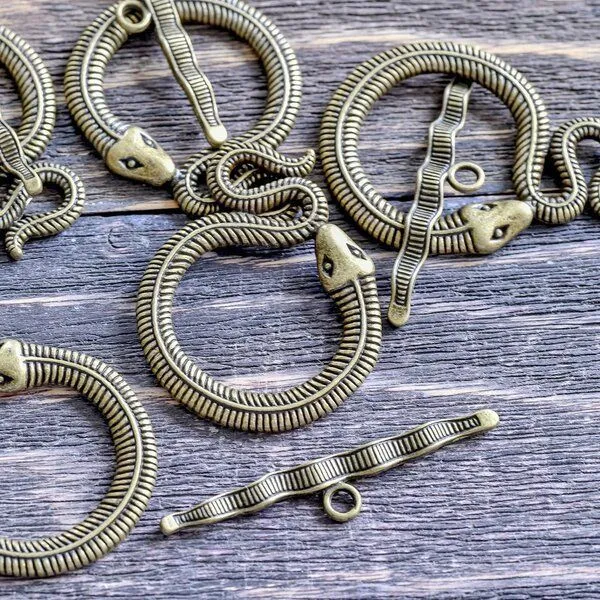 Замочки тоггл "снейк", цвет античная бронза, 46x36x3 мм