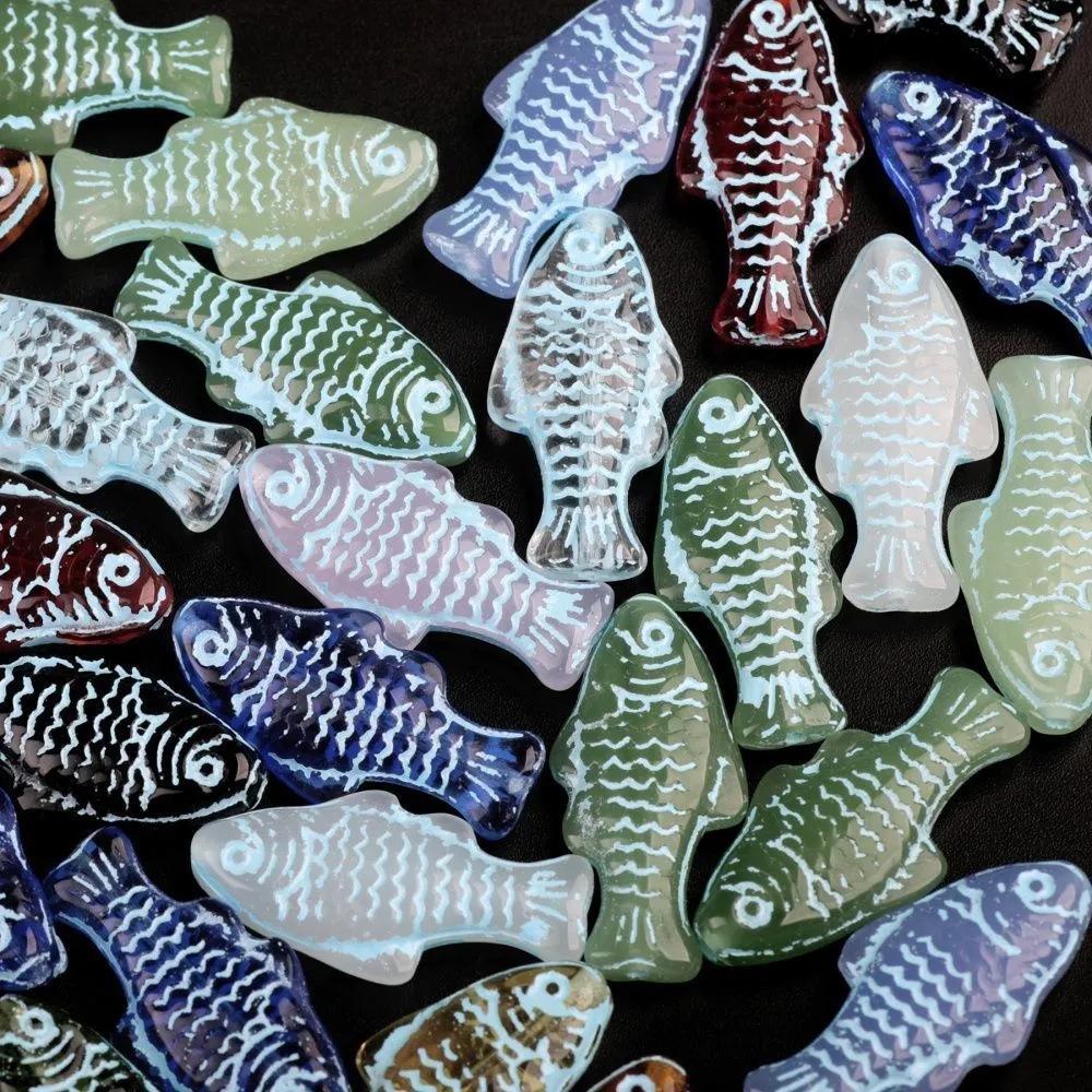 бусина, лэмпворк "рыба", стекло, цветовой микс, 25x12x5-6 мм