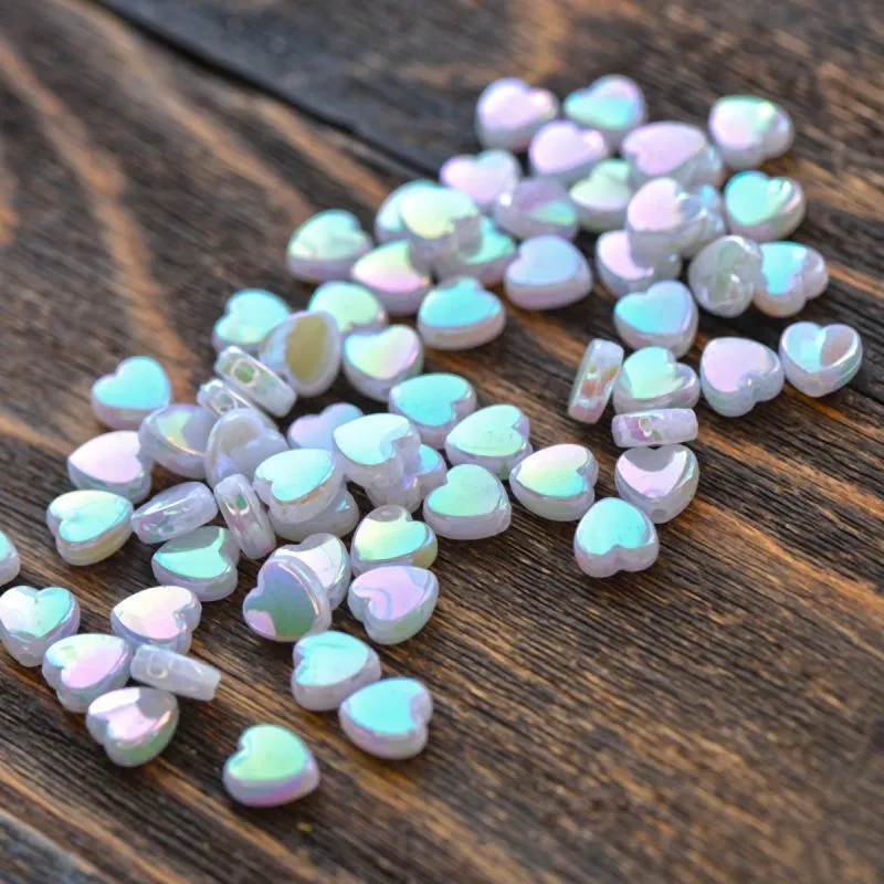 бусина, акрил "радужные сердечки", цвет белый, 8х8х3 мм