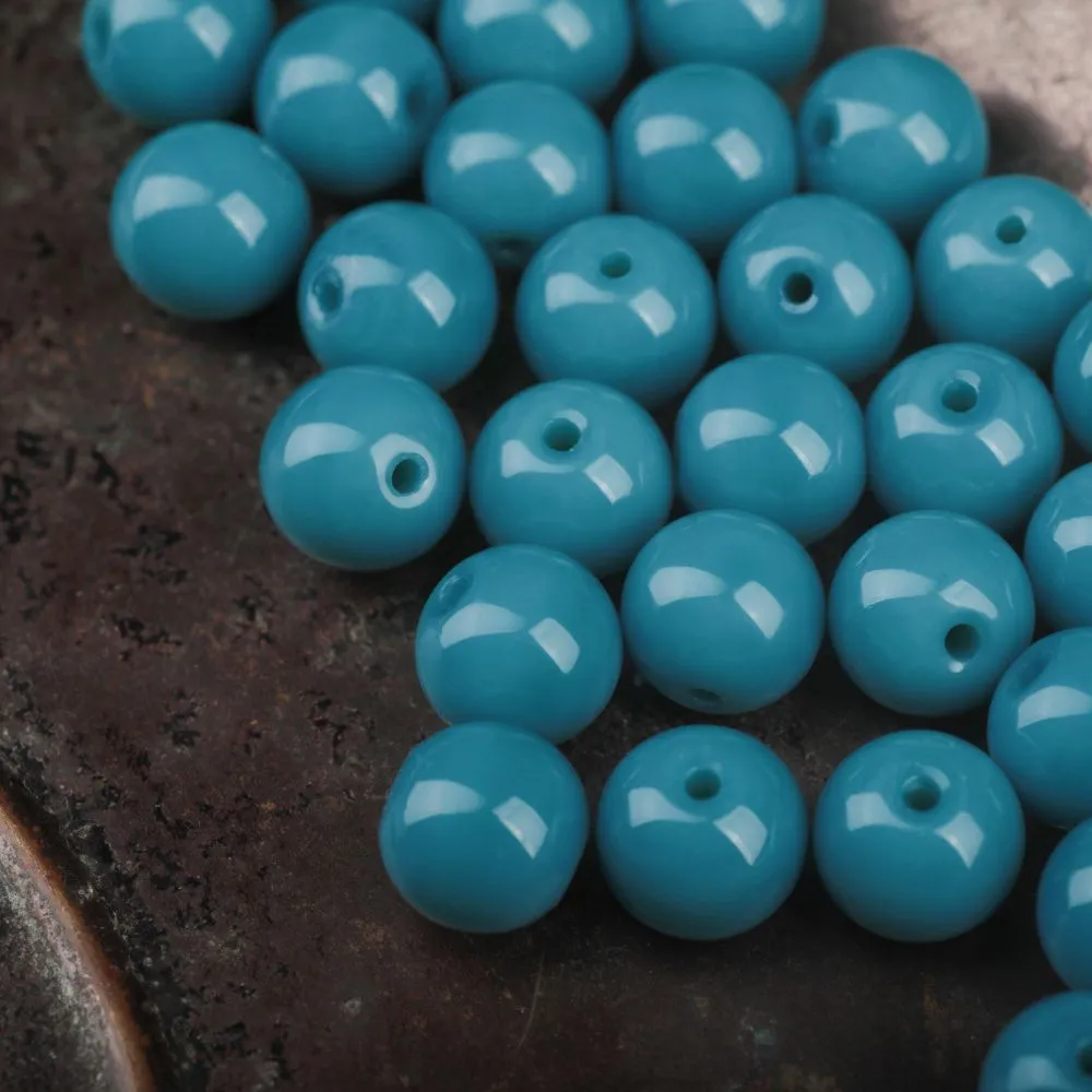 бусина, стекло 10, цвет бирюзовый, 10 мм