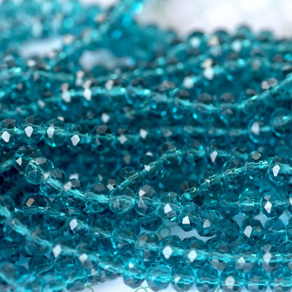 бусина, стекло абакус 8, граненая, цвет темно-бирюзовый, 8х6 мм