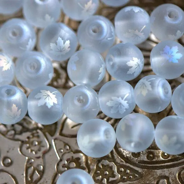 бусина, стекло "кленовый лист", цвет прозрачный/радужный, 8-8.5 мм