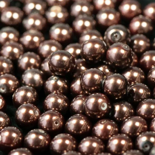 бусина, имитация жемчуга, стекло 12, цвет темно-коричневый, 12 мм (уп 10 шт)