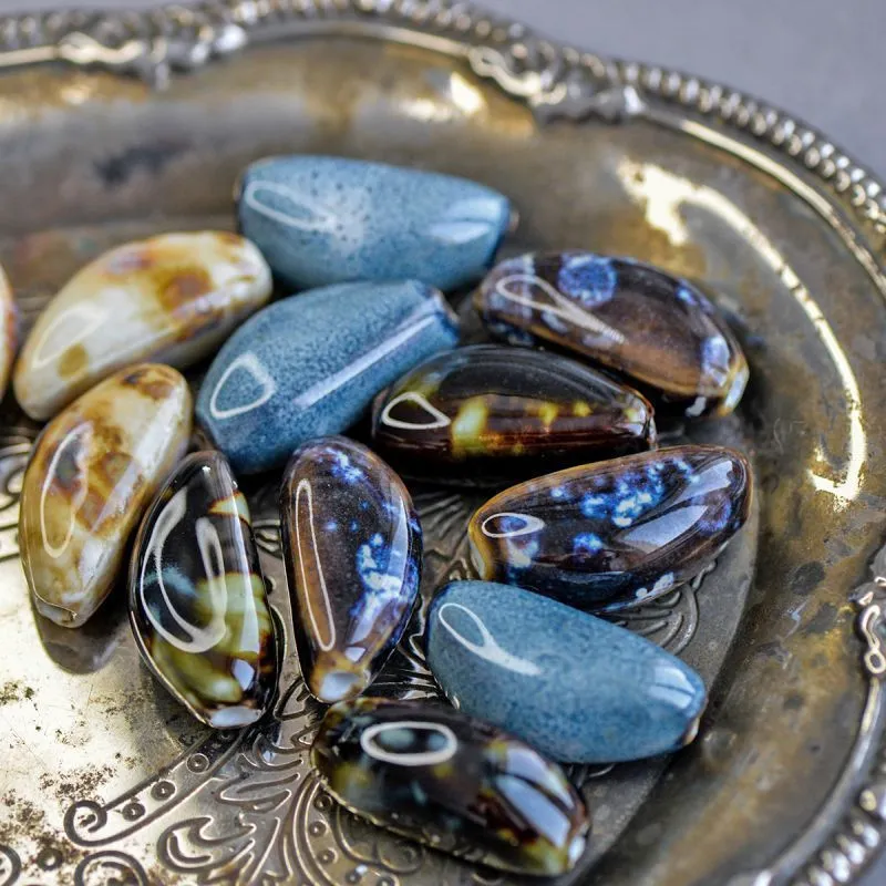 бусина, керамика "семя-антик", цветовой микс, 31.5-32x15-16x12-12.5 мм