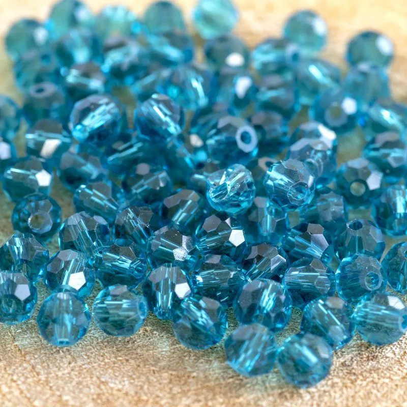 бусина, стекло 4, граненая, цвет бирюзовый, 4 мм  (уп. 30+/-5 шт)