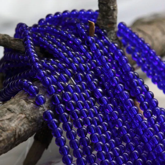 бусина, стекло 4, цвет королевский синий, 4 мм (уп 50+/-5 шт)